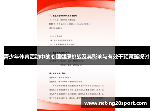 青少年体育活动中的心理健康挑战及其影响与有效干预策略探讨